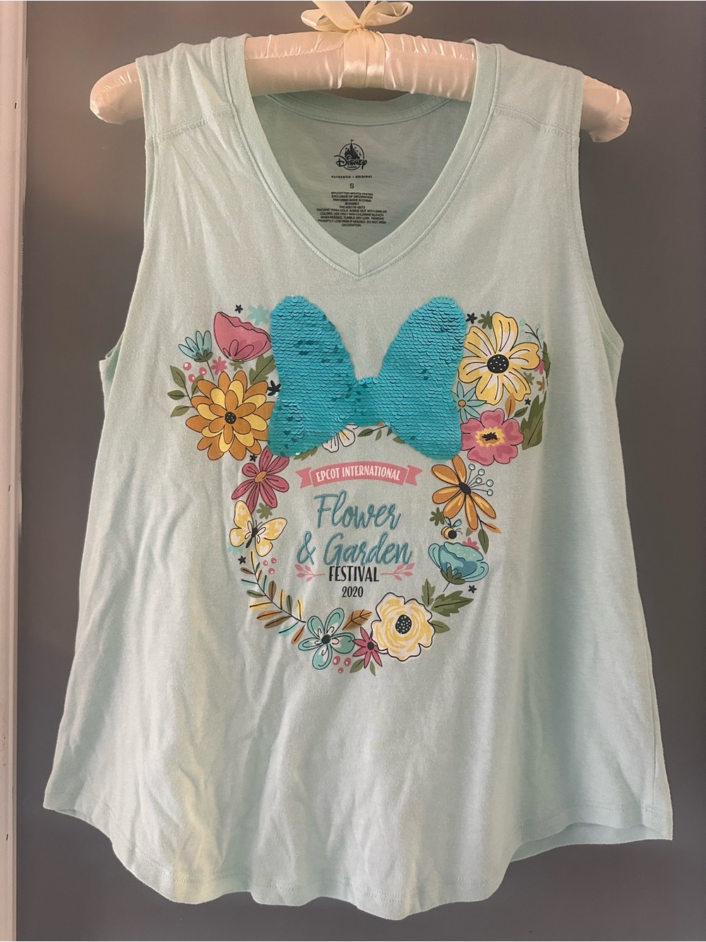 Disney Flower & Garden 2020 Light Aqua V-Neck Tee tank w sequins